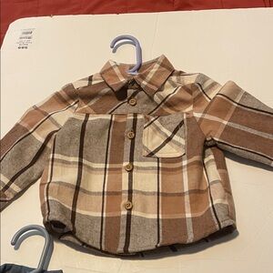 Wonder Nation Kids Plaid Shirt Set - Brown and Cream